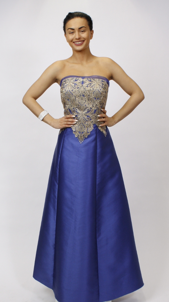 Abendkleid blau gold