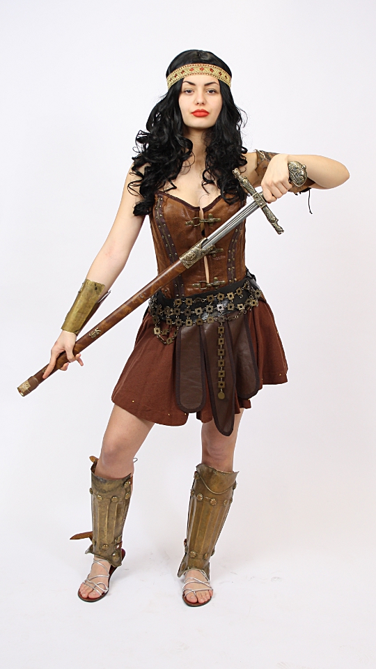 Amazone - Kriegerin Outfit (Corsage, Lendenschurz, Rock und Beinschienen)