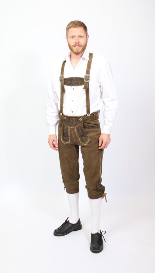 Knee-length brown leather trousers (Lederhosen) 
