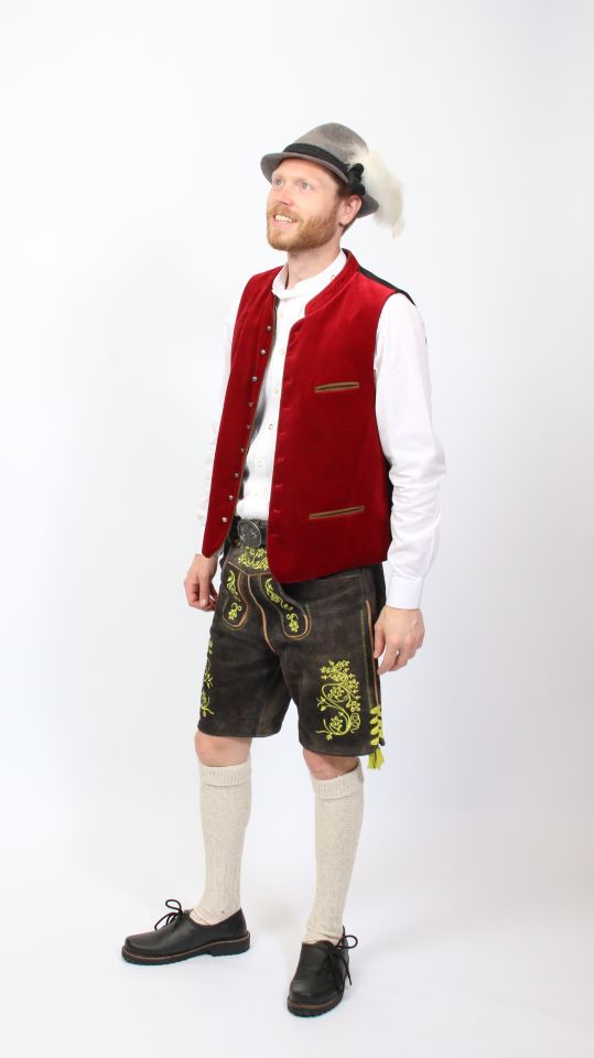 Lederhose kurz - Rote Samtweste zubuchbar